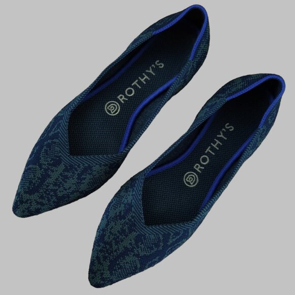 Rothy’s The Point Blue Emerald Snake Print Ballet Flat US Size 8 - Picture 1 of 8